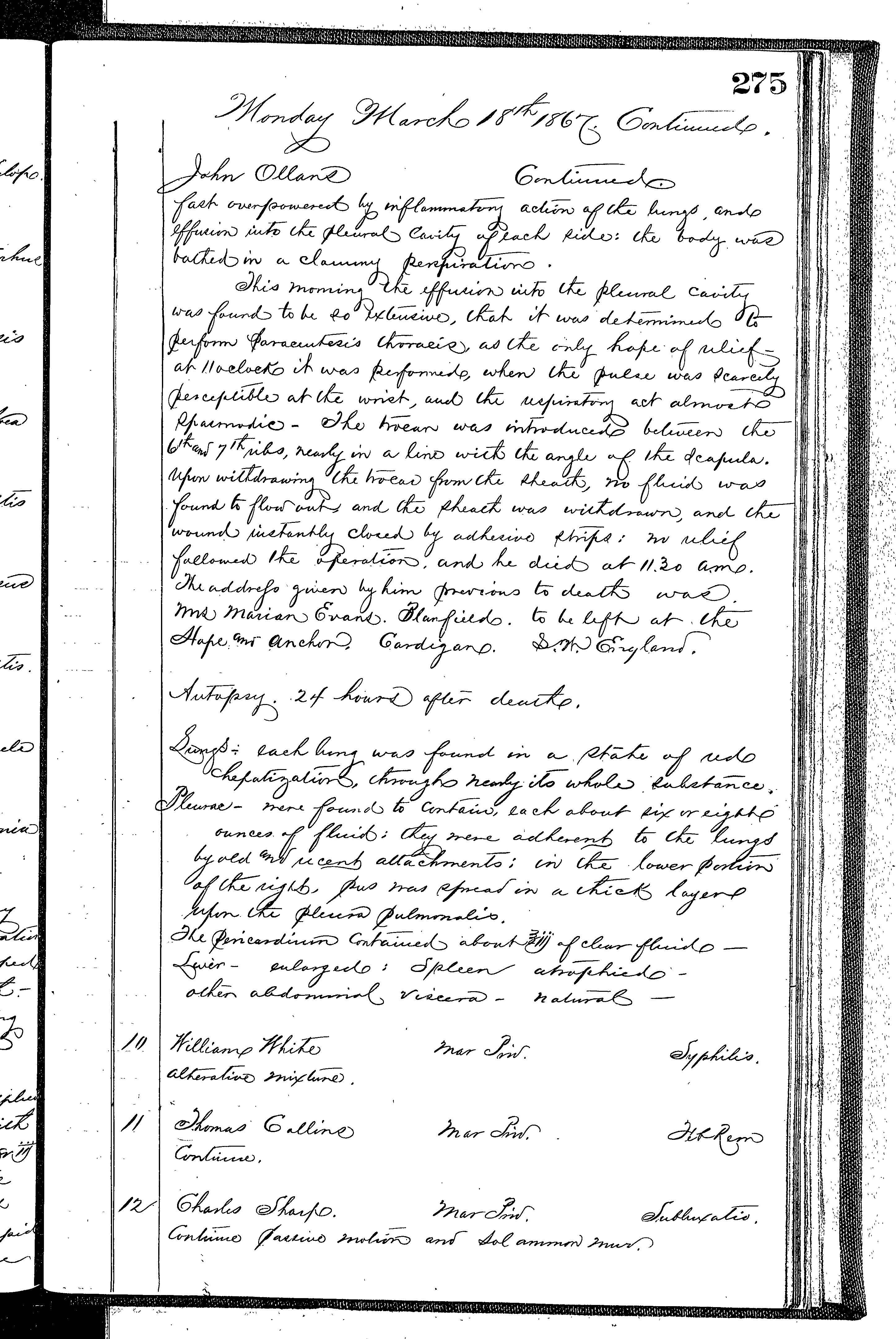 Patients in the Naval Hospital, Washington DC, on March 18, 1867 - Page 2 of 5, in the Medical Journal, October 1, 1866 to March 20, 1867