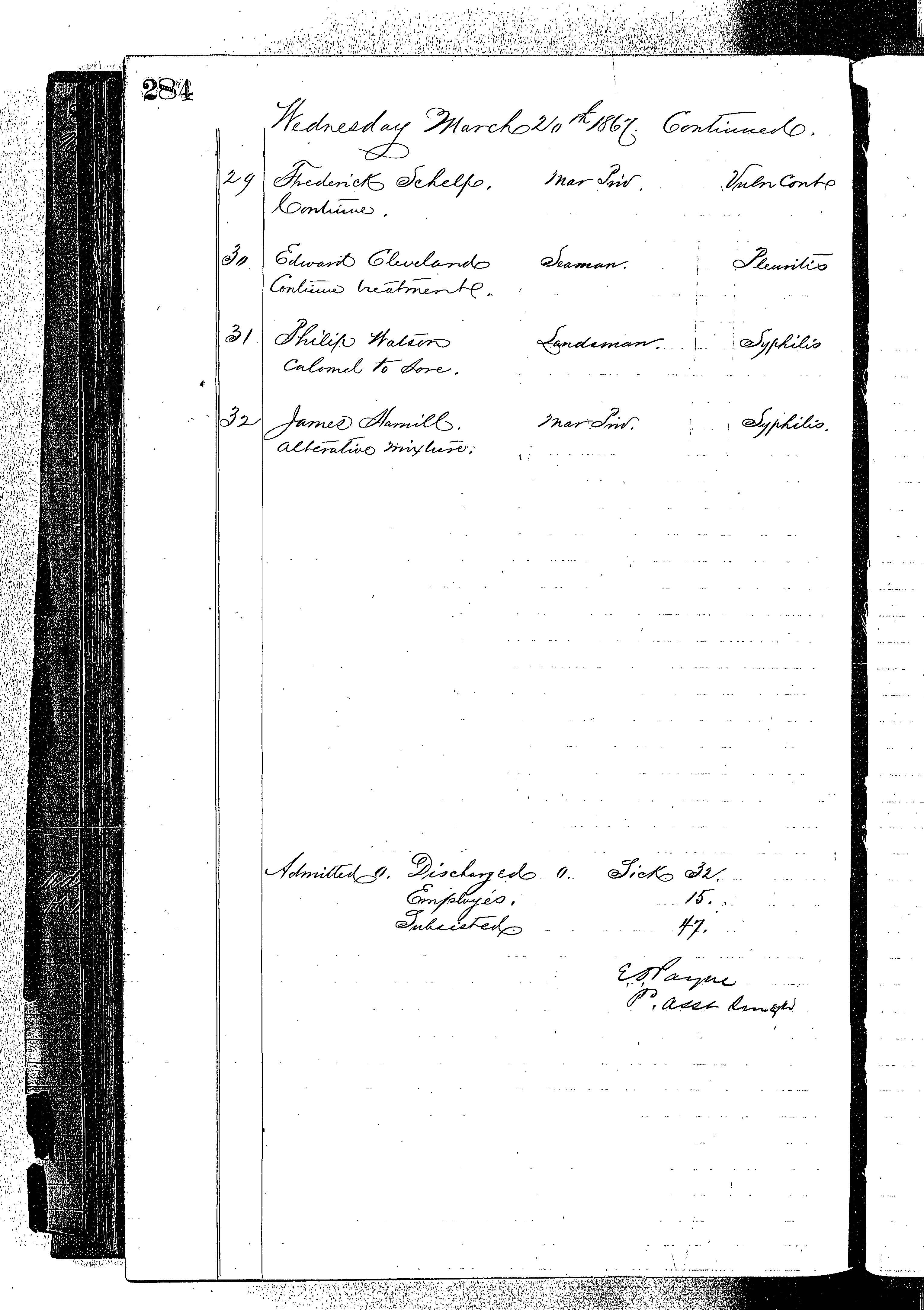 Patients in the Naval Hospital, Washington DC, on March 20, 1867 - Page 3 of 4, in the Medical Journal, October 1, 1866 to March 20, 1867