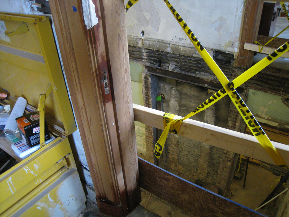 First Floor - Southwest Corner at Staircase Detail of Door Frame After Sanding