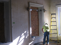 Second Floor--Innovative technique for stabilizing scaffolding, in northeast corner room - September 22, 2010