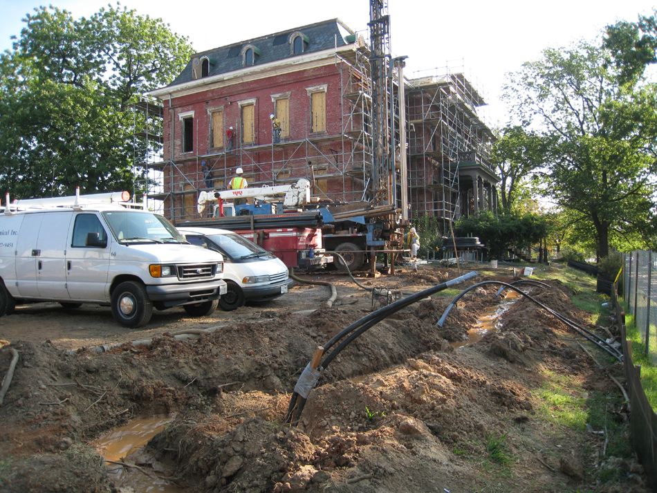 Geothermal/HVAC--Southwest corner showing pipes in wells