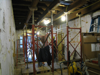 Ground Floor (Basement)- Shoring in south central corridor for wall to be removed on second floor - October 29, 2010