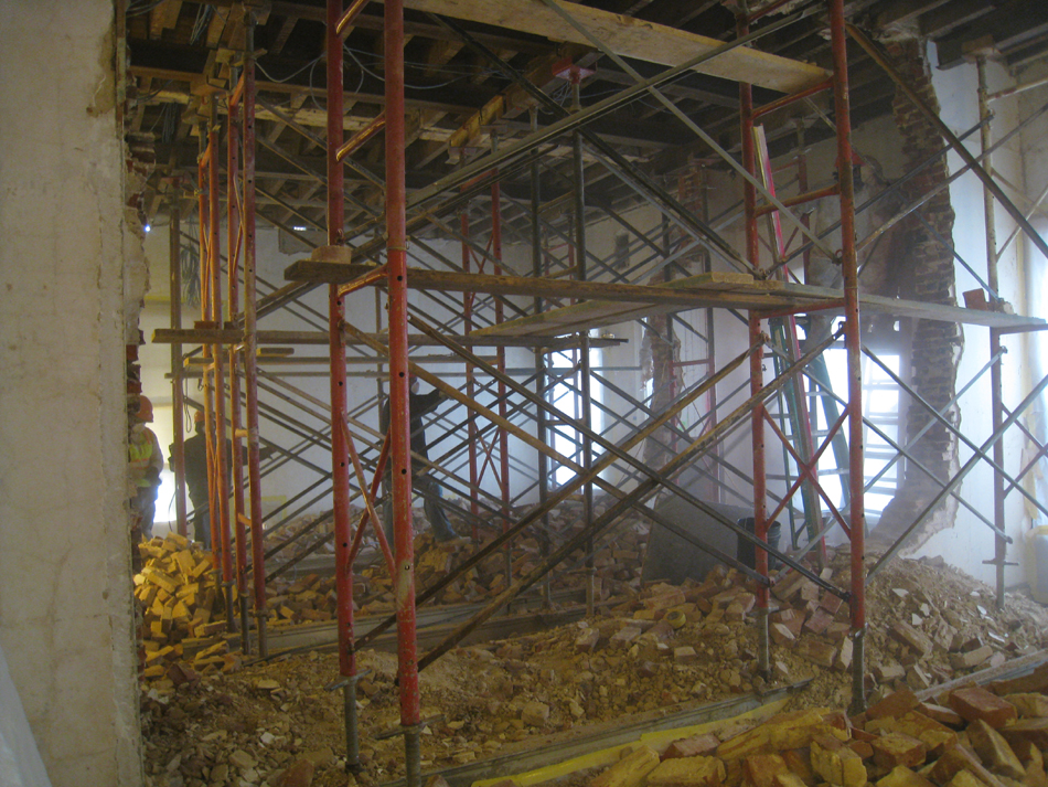 Second Floor--Demolition of the two central walls (from west side).