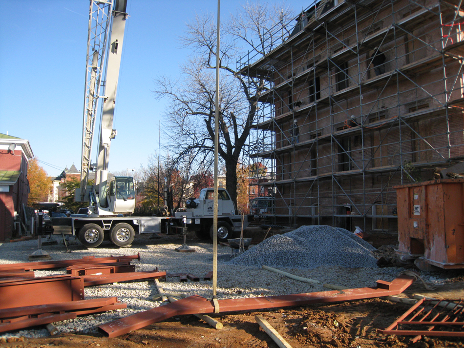 Miscellaneous--Lifting the parts for the east staircase into the building