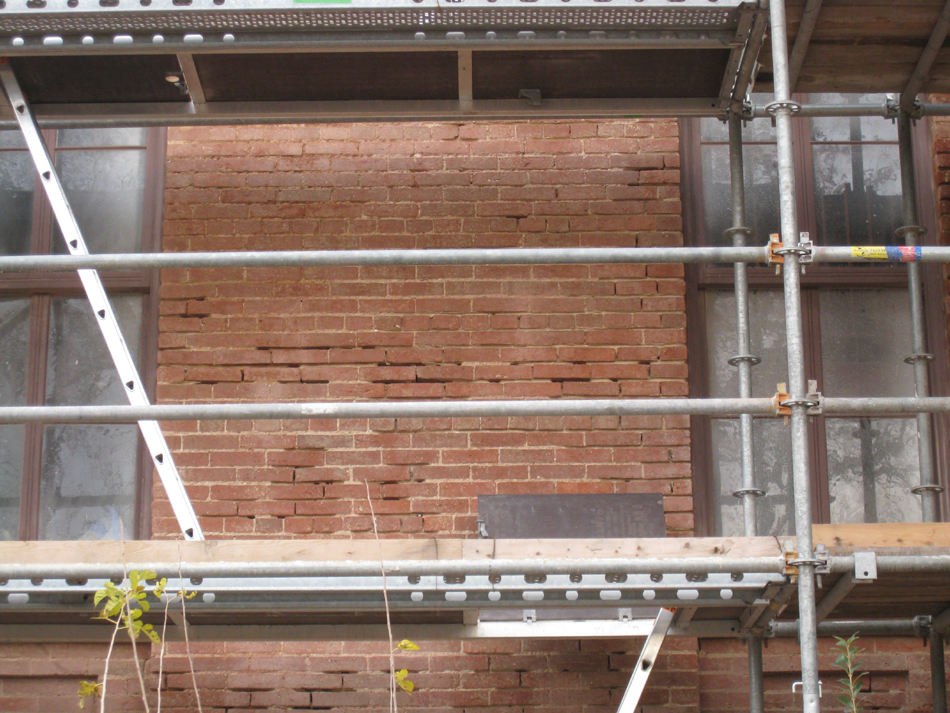 Elevation--Detail of south elevation just west of main door, showing preparation for repointing mortar