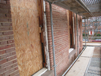 Elevation--West side, first floor, detail of restored window frames before priming - December 2, 2010