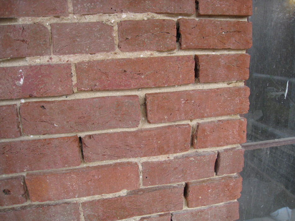 Elevation--Detail of west side corner in preparation for repointing