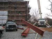 Second Floor--Lifting and delivering heavy (55 lbs. per foot) beams (and columns) for second floor large central room - December 30, 2010
