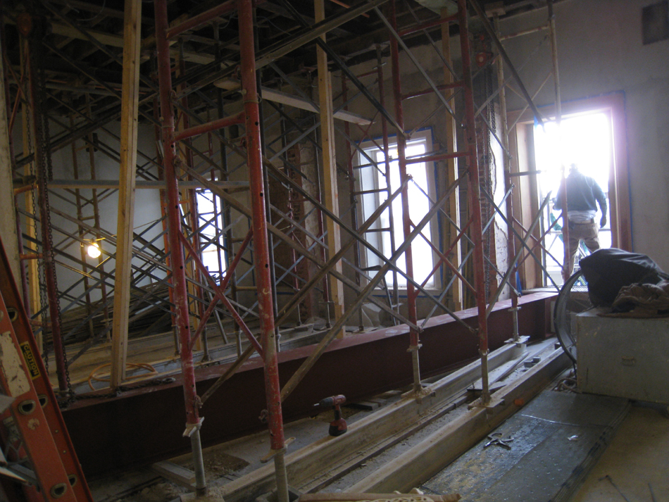 Second Floor--Lifting and delivering heavy (55 lbs. per foot) beams (and columns) for second floor large central room - December 30, 2010