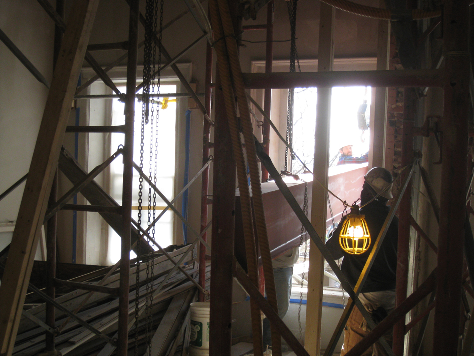 Second Floor--Lifting and delivering heavy (55 lbs. per foot) beams (and columns) for second floor large central room - December 30, 2010