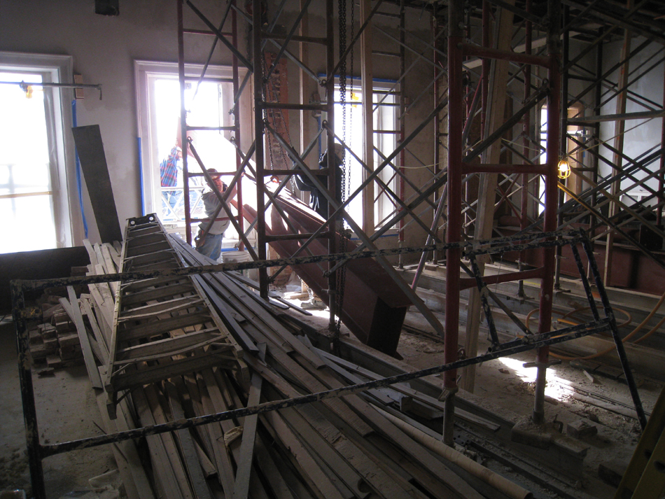 Second Floor--Lifting and delivering heavy (55 lbs. per foot) beams (and columns) for second floor large central room - December 30, 2010