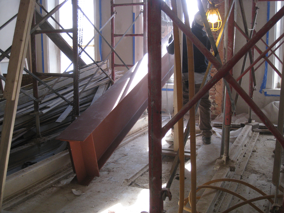 Second Floor--Lifting and delivering heavy (55 lbs. per foot) beams (and columns) for second floor large central room - December 30, 2010