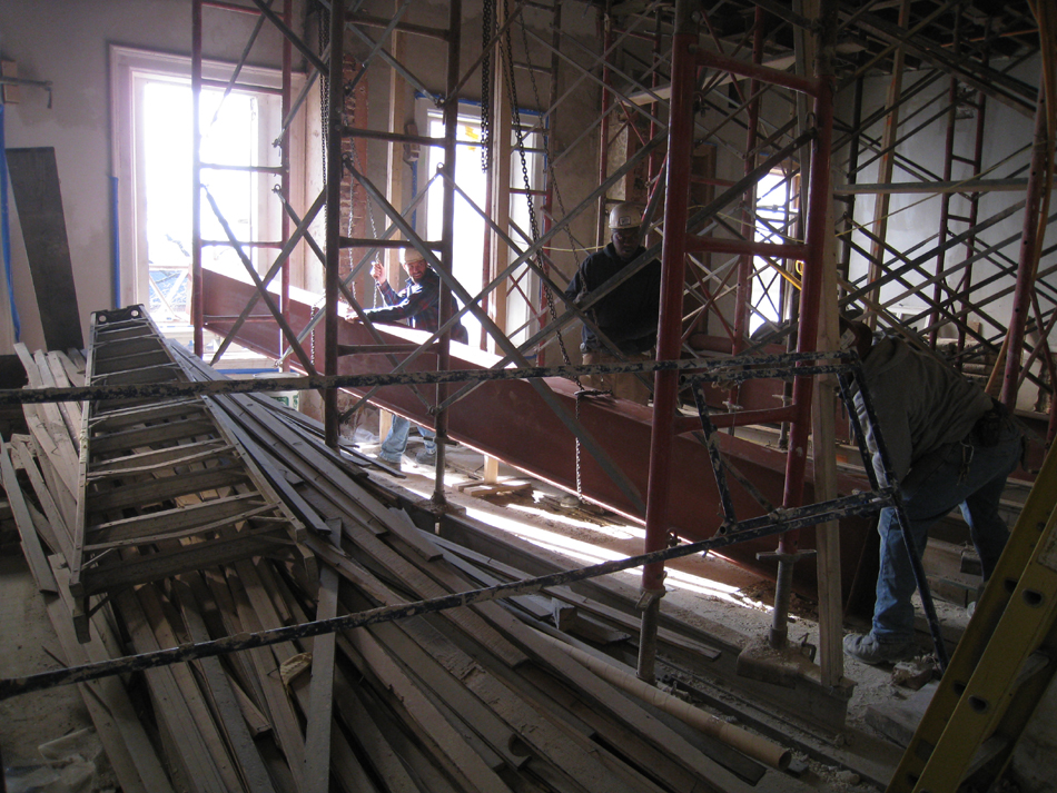 Second Floor--Lifting and delivering heavy (55 lbs. per foot) beams (and columns) for second floor large central room - December 30, 2010