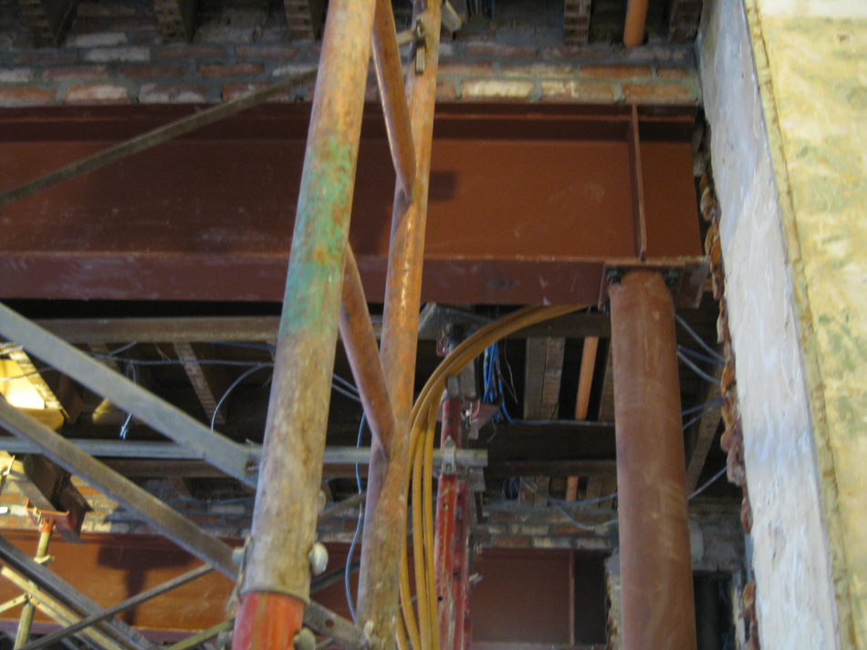 Second Floor--Detail of installed steel beams and columns in central (large) room - January 7, 2011