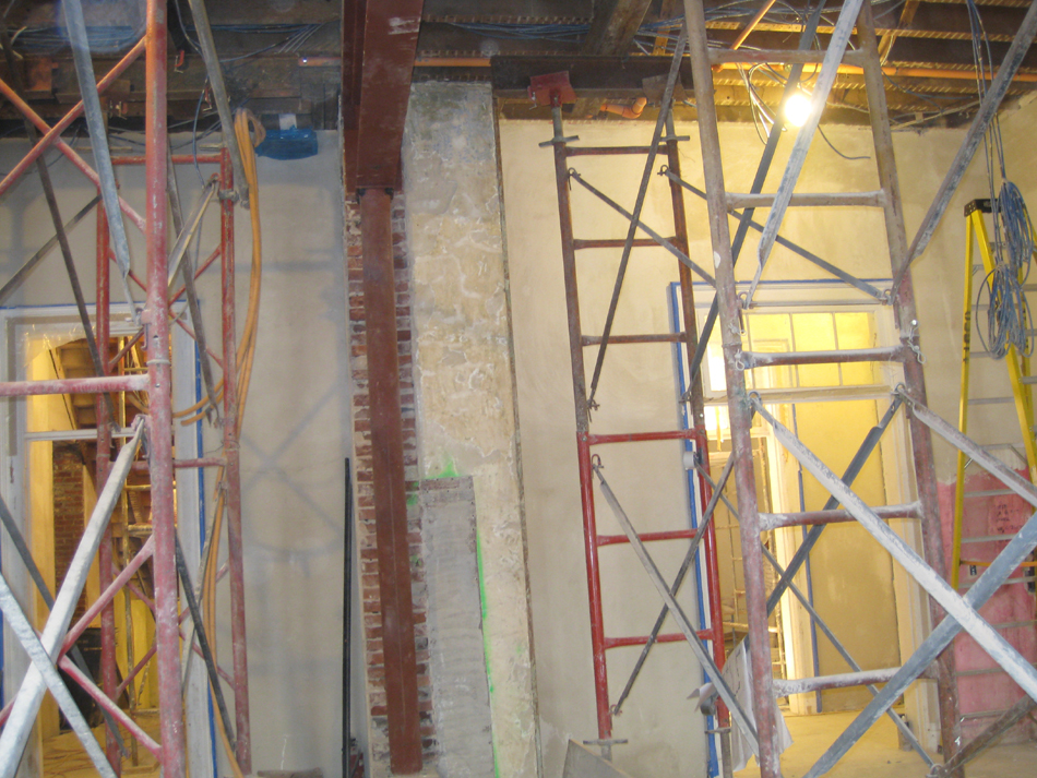 Second Floor--Detail of installed steel beams and columns in central (large) room - January 7, 2011