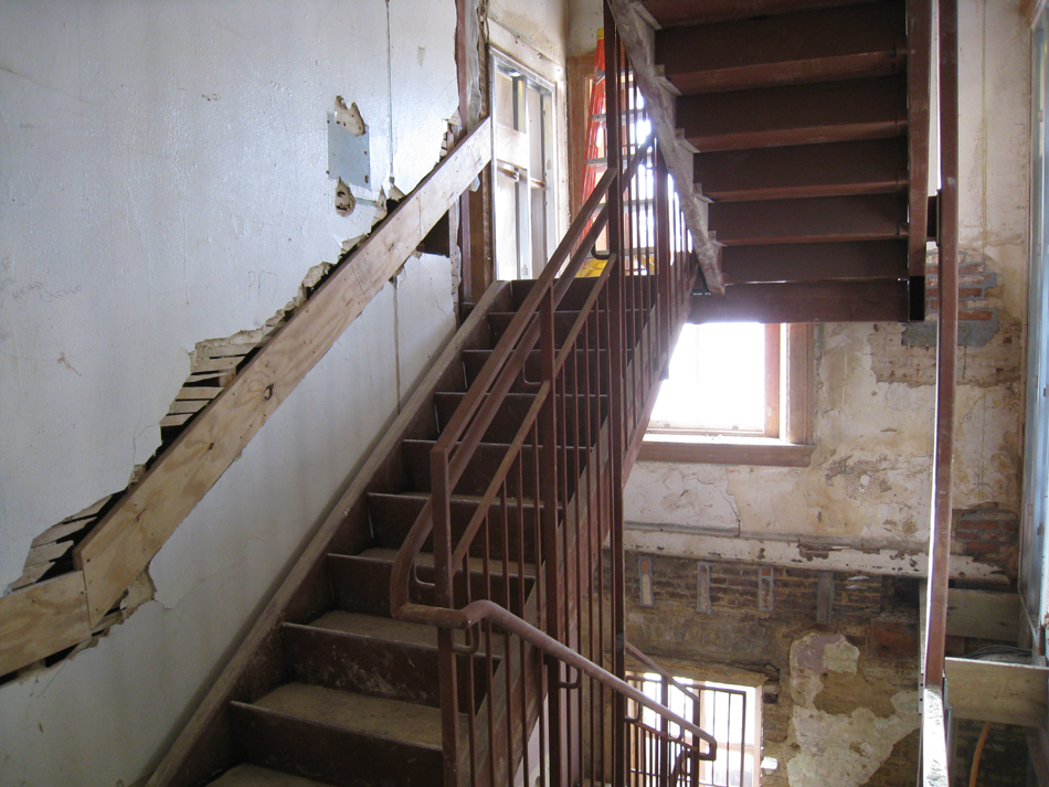 First Floor--Central stairwell to second floor with finished plaster - January 20, 2011