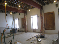 Second Floor--Large central room with large I-beams and finished plaster--detail of column, beam and brickwork, from northwest corner of the room - January 20, 2011