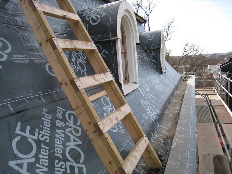 Roof--West Mansard roof with waterproof underlayment, looking south - January 20, 2011