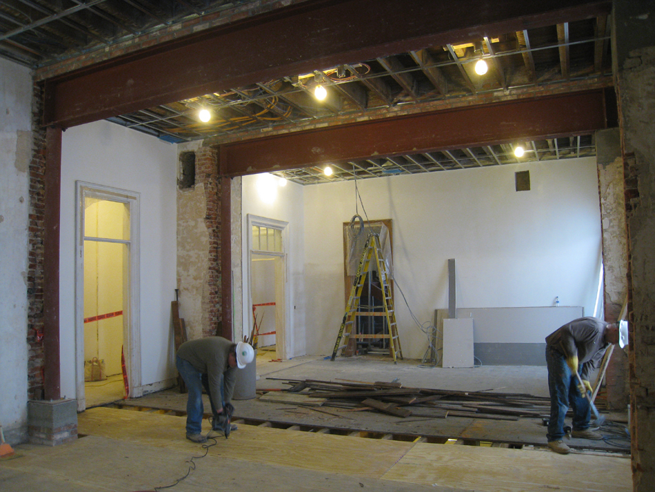 Second Floor--Central large room, installing floor underlayment - February 1, 2011