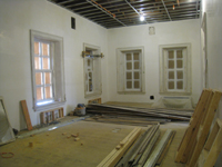 Second Floor--Northeast corner room showing newly installed restored windows and sanded floors - February 1, 2011