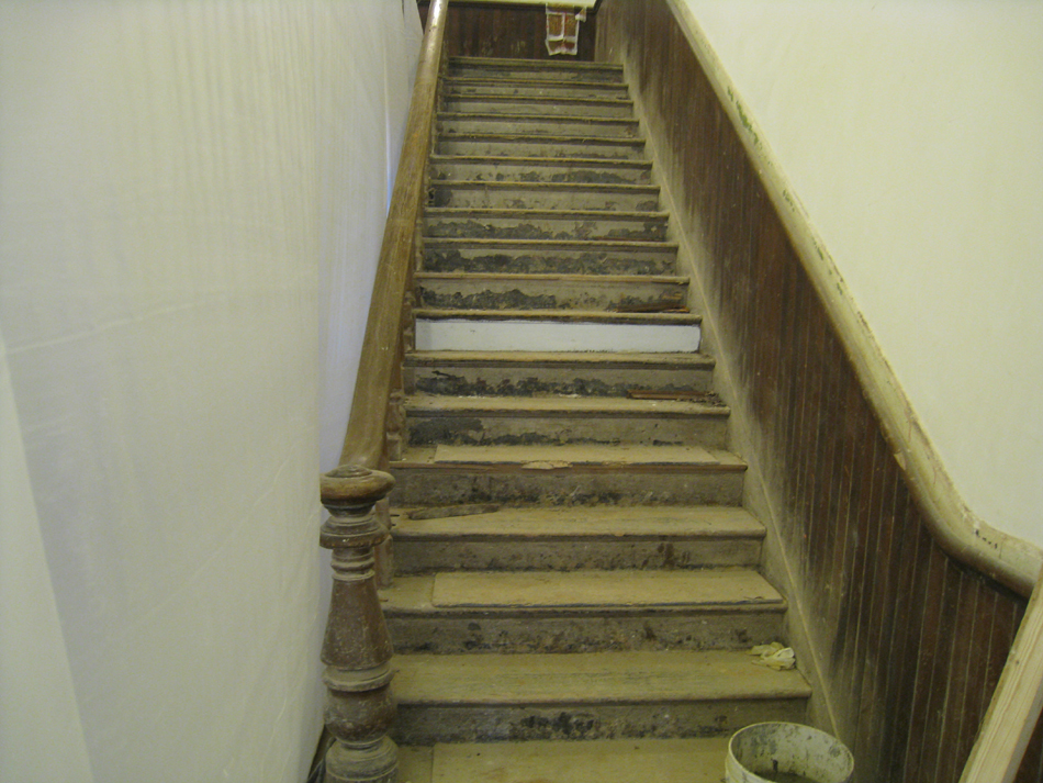 First Floor--Main (original) stairwell at beginning of restoration - March 3, 2011