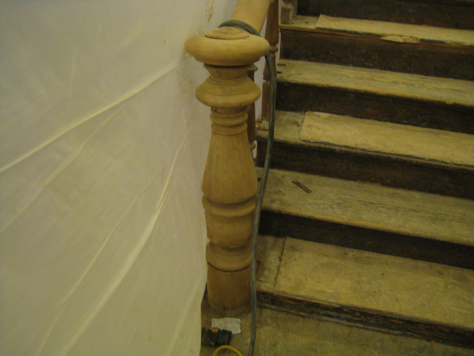 First Floor--Sanded railing for the central staircase - March 14, 2011