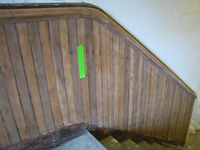 Second Floor--Detail--Sanded railing for the central staircase (note the two alternating woods in the chair rail) - March 15, 2011