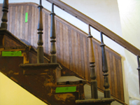 Second Floor--Sanded railing for the central staircase (note the two alternating woods in the chair rail) - March 15, 2011