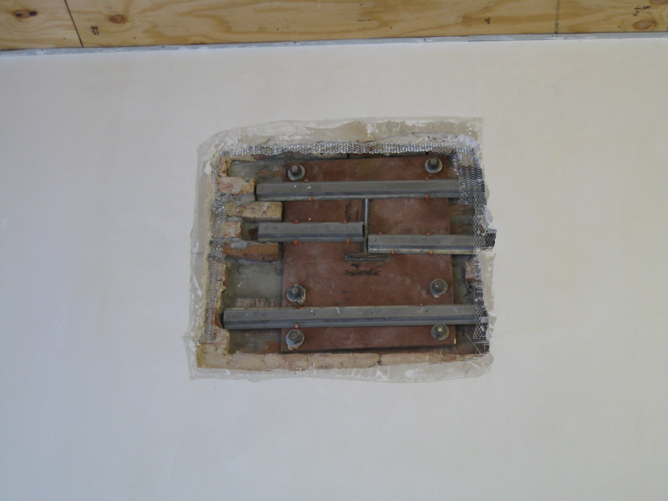 Second Floor--South central (large) room--detail of staircase reinforcement in wall - March 19, 2011