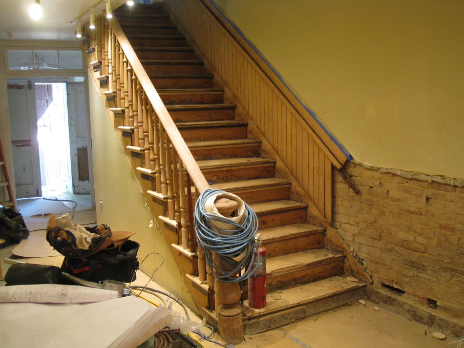 Ground Floor--Main staircase, sanded - June 2, 2011