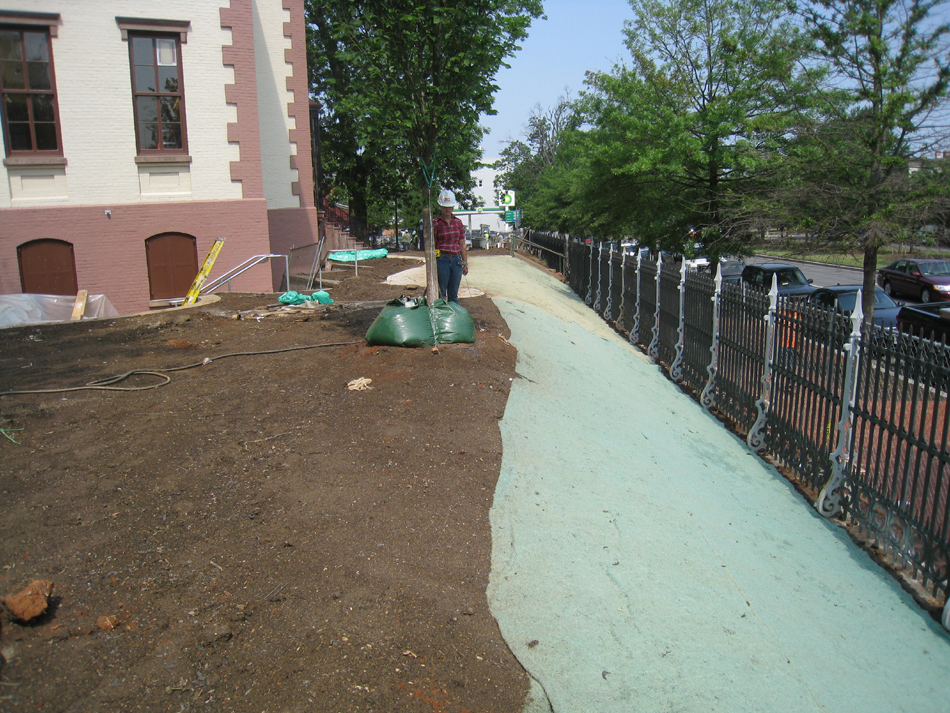 Grounds--North (Pennsylvania Ave.) side with new sidewalks and landscaped slope - June 10, 2011