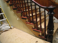 Ground Floor (Basement) --Main staircase partially refinished (detail) - June 10, 2011