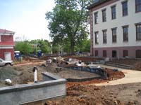 Grounds--West side looking north with rain garden in center - June 17, 2011