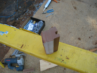 Carriage House--Detail of clear African Mahogany for addition--primed for outside, stained for inside - July 9, 2011