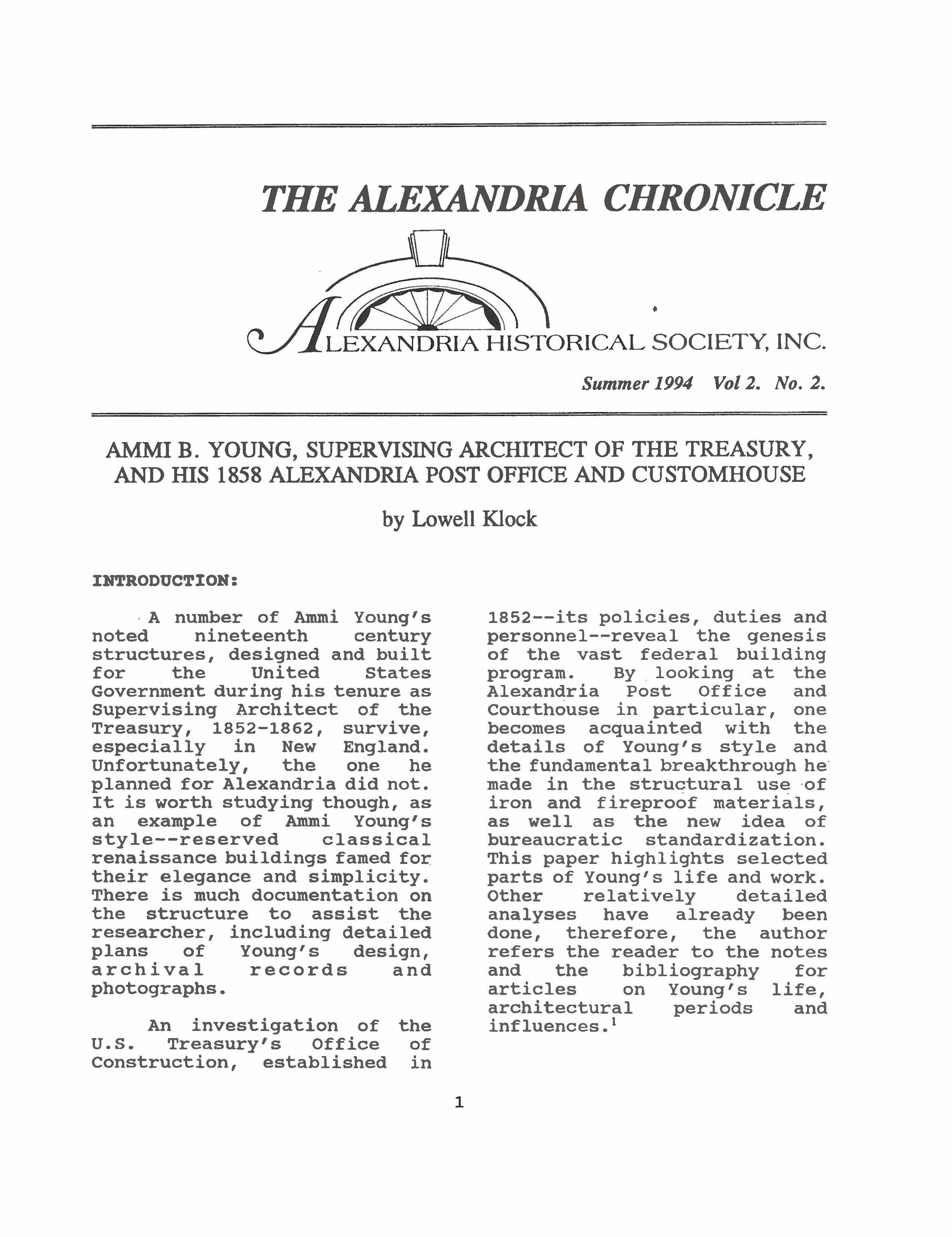 Ammi B. Young, Supervising Architect of the Treasury and his 1858 Alexandria Post Office and Customhouse, page 1 of 16